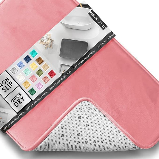 Clara Clark Bathroom Rugs, Velvet Memory Foam Bath Mat, Non-Slip, Machine Washable Bath Rugs - Dries Quickly, Ultra Soft Plush Bath Mats for Bathroom, 20 x 32, Coral Pink