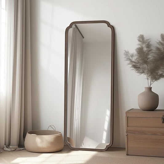 WallBeyond Full Length Mirror Wall Mounted 55"x22", Rustic Wooden Frame Floor Mirror, Large Full Body Mirror for Bedroom, Leaning or Hanging Against Wall (Walnut Solid Wood)