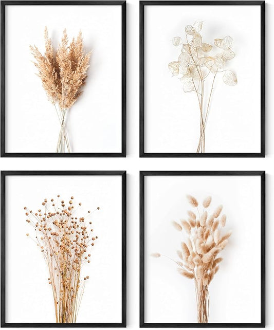 HAUS AND HUES Flower Wall Decor - Set of 4 Floral Wall Art Painting, Botanical Wall Decor, Botanical Wall Art, Floral Pictures, Flower Pictures (Black Aluminum Frame, 11x14)