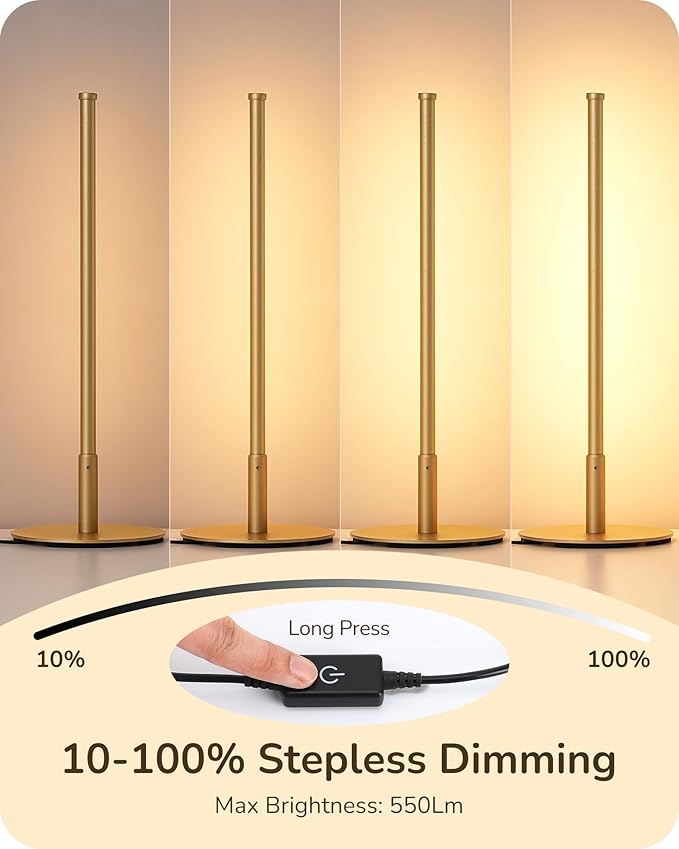 EDISHINE Upgraded LED Table Lamp, Stepless Dimmable Bedside Lamp with 3 Color Temperature, Modern Nightstand Lamp, Desk Lamps for Bedroom, Living Room, Corner, Gift, Metal Finish, Gold, 6W