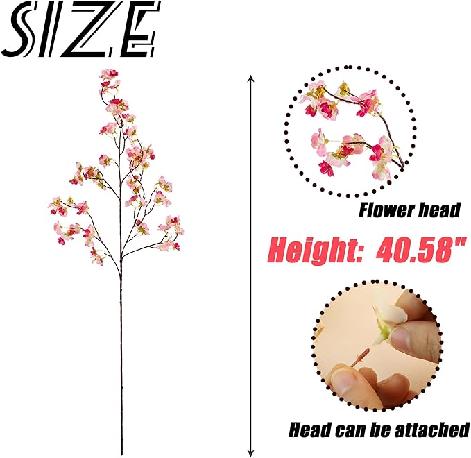 SITUMEIZI Artificial Cherry Blossom Branches Silk 40.58 Inch Faux Cherry Flowers Tall Stems for Home Wedding Bedroom Table Japanese Real Touch Vase Decoration(4Pcs,Deep Pink)