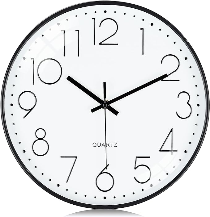 Lafocuse 12 Inch 3D Numbers Silent Black Wall Clocks Battery Operated, Analog Wall Clock for Living Room Decor, Reloj de Pared Modern Decorative Kitchen Wall Clock for Bedroom Home Office