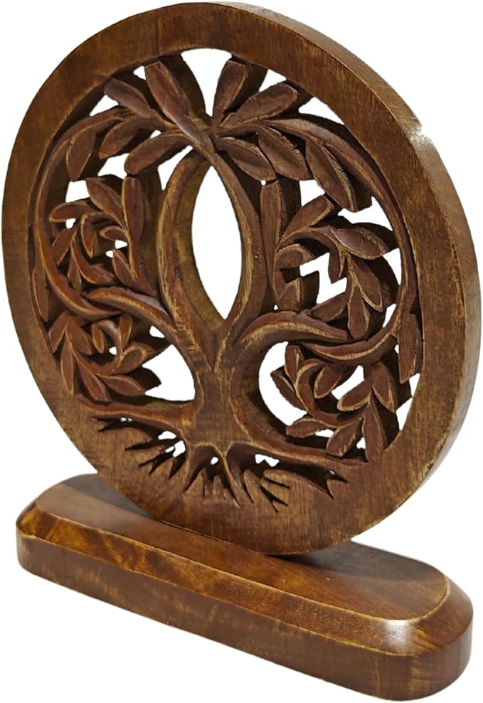 VANIYA CRAFTS® Wooden Carved Handmade Engraved Table Decor Tree Shape Table Sculpture Home Decor Statue for Living Room, Bedroom, Office Desktop, Cabinets