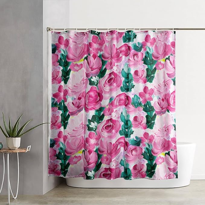 AILONEN Rose Shower Curtain,Large Group of Roses Waterproof Fabric Shower Curtain Set for Girls Kids Teens, 72" W*78" H Oil Painting Rose Theme Bathroom Decor