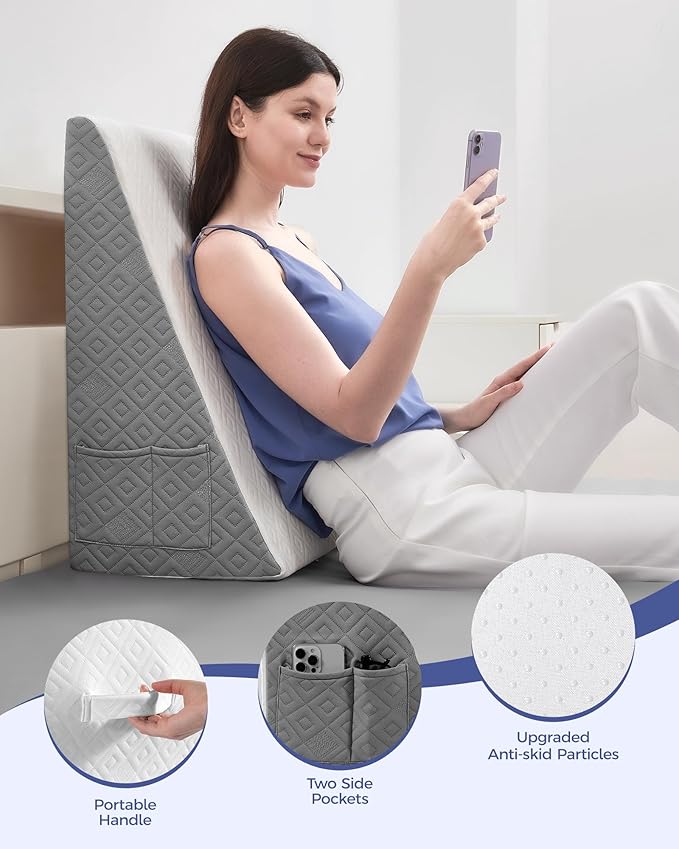 Wedge Pillow for Sleeping, 12"Bed Wedge Pillow for Acid Reflux Relief,Snoring,Back Pain Relief,Leg elevation,Post Surgery,GEL Infused Memory Foam Top Triangle Pillow Wedge with Breathable Cover