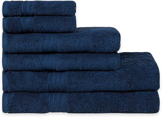 HOMELOVER 6 Piece Towel Set - 100% Organic Cotton, 2 Bath Towels, 2 Hand Towels, 2 Washcloths - 500 GSM, Hotel & Spa Quality, Soft, Quick Dry, Highly Absorbent Bathroom Essentials (Sea Blue)