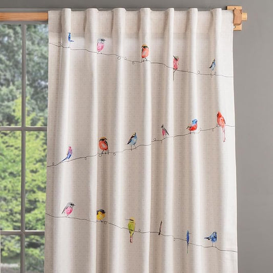 Maison d' Hermine Curtains for Living Room 100% Cotton 84 inch Length One Panel Light Filtering Curtains for Bedroom Windows with Rod and Loop Pockets Drapes (Birdies On Wire, 50" W x 84" L)