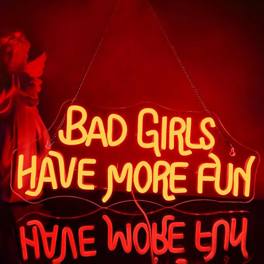 NOSUN Bad Girls Have More Fun Neon Sign for Wall Decor - Red LED Light Up Sign With USB for Bar, Party, Club, Bedroom - Girls Neon Decorations