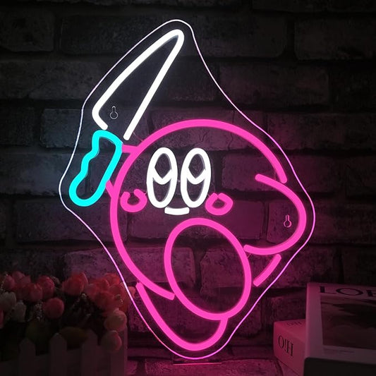 Kirbee Knife Neon Sign Dimmable Cute Animal Led Signs for Wall Decor LED USB Gaming Neon Light Sign for Boys Bedroom Game Room Decoration Gamer Fans Birthday Gifts