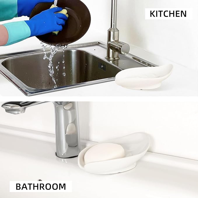 Soap Holder, Self Draining Soap Dishes 2PCS, Leaf Shape Ceramic Bar Soap Holder Drain Soap Dishes for Bathroom Sink Kitchen, Easy to Clean Keeps Soap Dry, White, ANTIS'S HOME