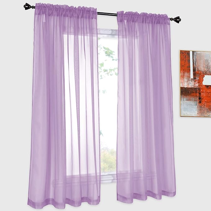 DONREN 2 Panels Solid Color Lilac Purple Sheer Curtains Elegant Rod Pocket Window Voile Panels Drapes for Bedroom Living Room (52X54 Inches)