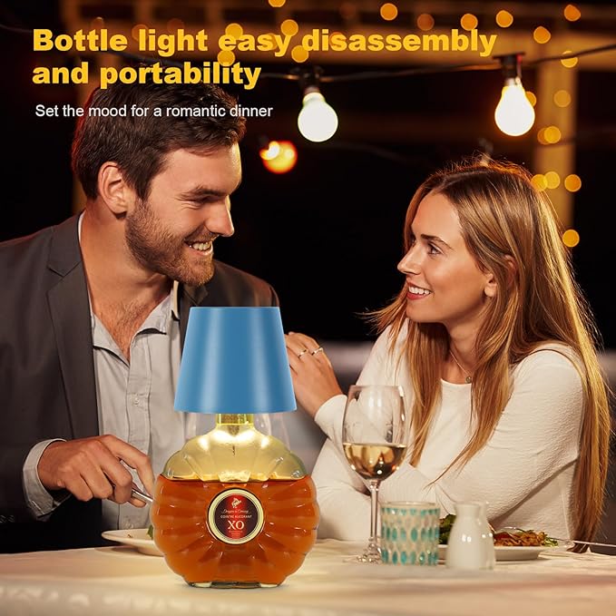Wireless Bottle Lamp, 2025 New 3 Color Rechargeable Wine Bottle Lights for Bars Restaurants (Blue, 1PC)