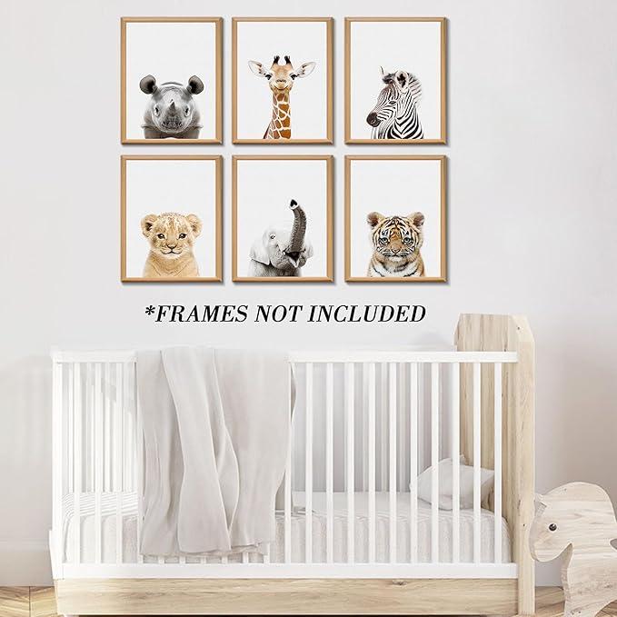 Nursery Safari Wall Art Decor, Jungle Animal of Rhino, Giraffe, Zebra, Cute Safari Decor for Baby Bedroom (8"x10", UNFRAMED) (H, 11x14 inch)