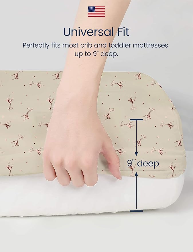 TotAha Crib Sheets for Boys Girls, Premium Soft Crib Mattress Fitted Sheet, Super Stretchy Jersey Knit Baby Sheets, Silky Comfort Baby Bed Sheets 28x52x9 Extra Deep Pocket, 2 Pack (Cute Deer & Sheep)