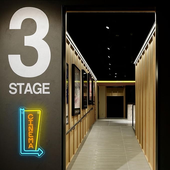 Looklight Cinema Neon Signs for Wall Decor Right Arrow Neon Light Yellow Blue LED Light Sign Right-Pointing Arrow Neon USB Light Up Letters Sign for Film Room Cinema Man Cave Party Theater Decor