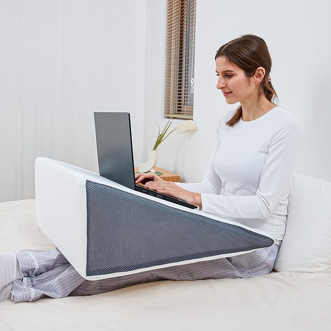 Bed Wedge Pillow for Sleeping, 12" 24" 24" Triangle Cooling Memory Foam Top, Elevated Support Wedge Pillow - Removable Washable Cover