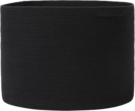 24" x 24" x 17" Max Size Large Cotton Rope Basket, Extra Large Storage Basket, Woven Laundry Hamper, Cloth Storage Bin, for Blankets Clothes Towels Pillows in Living Room, All Black
