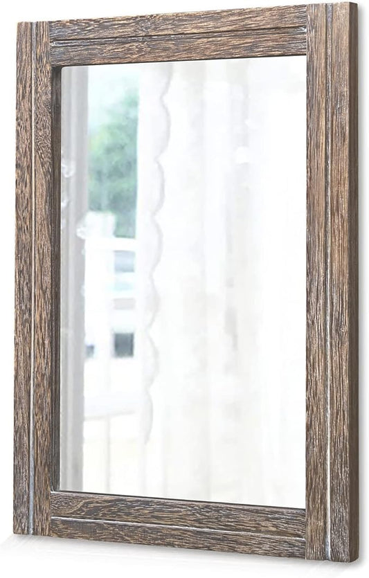 AAZZKANG Large Mirror with Wood Framed 28"x20" Rectangle Rustic Wall Mirror Decor for Bedroom Bathroom Living Room Entryway