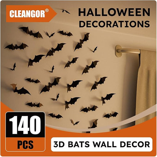 140Pcs Bats Wall Decor - 3D Bats Halloween Decorations, Halloween Party Supplies Stickers, Bat Wall Decal for Bathroom, Home, Door, Window, Bedroom, Office, School