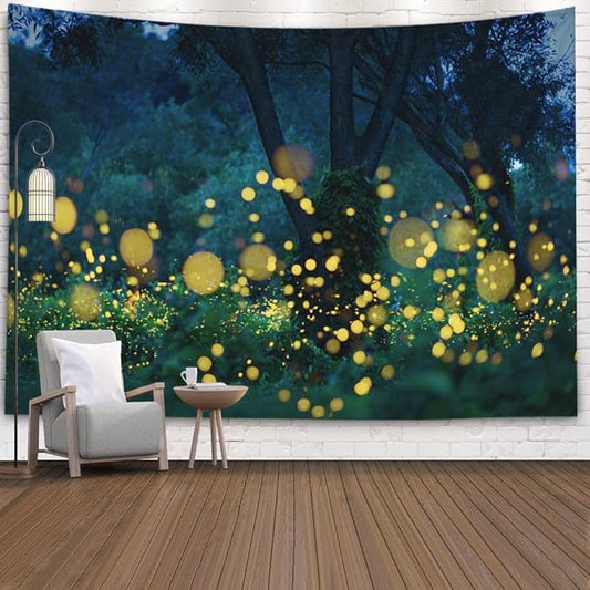 EMMTEEY Tree Tapestry - Night Trees Lightning Bugs Fireflies - Boys 92.5X70.9 for Friends & Families