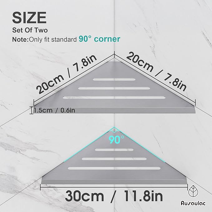 Shower Corner Shelf,304 Stainless Steel Shower Caddy, No Drill Shower Shelf,Won't Fall Off Shower Organizer, Large Capacity Floating Corner Shower Shelves Shampoo Holder (Silver 2-Pack)