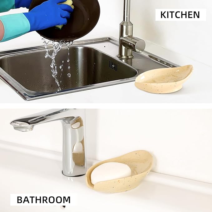 Soap Holder, Self Draining Soap Dish, Leaf Shape Ceramic Bar Soap Holder Drain Soap Dishes for Bathroom Sink Shower Kitchen, Easy to Clean Keeps Soap Dry, ANTIS'S HOME