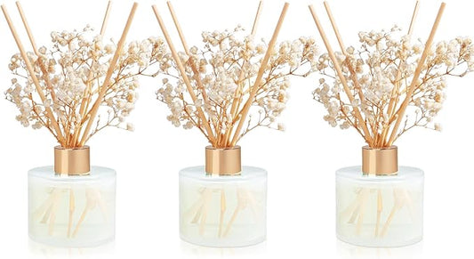 Scent Diffuser Set, White Jasmine & Linen & Melon Scent Diffuser 3 Packs * 5.28oz (150ml) with 24 Sticks Long Lasting Fragrance for Home, Bathroom, Room Decor
