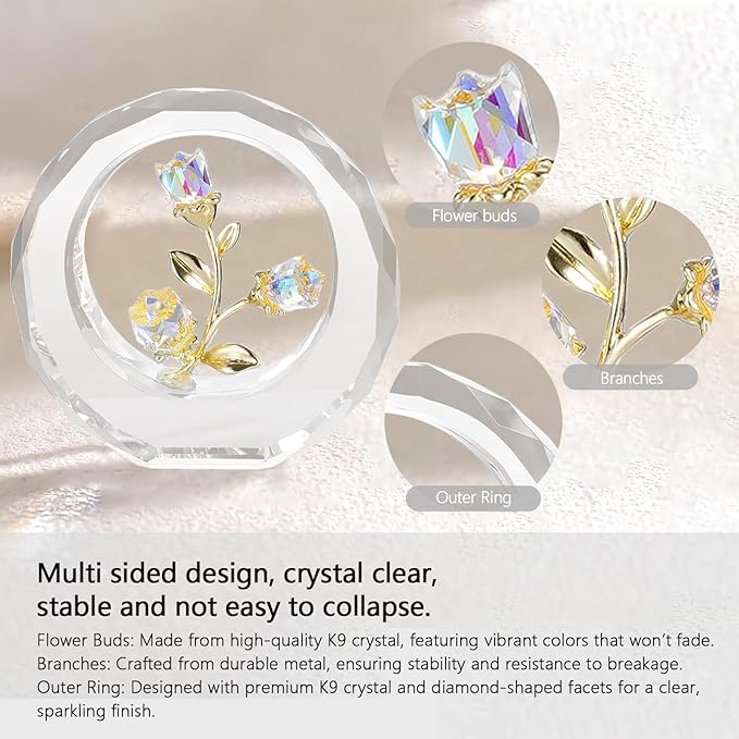 Crystal Flower Figurines,Glass Tulips with Stems,Spring Bouquet Collectible Figurines Home Decor (Colorful)
