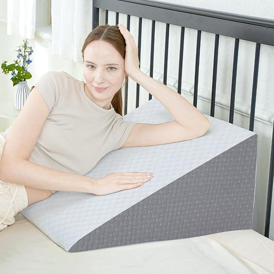Bed Wedge Pillow, 10" 24" 24" Triangle Pillow Wedge, Cooling Memory Foam Top, Elevated Support Wedge Pillow for Relieving Acid Reflux, Heartburn, Snoring and GERD