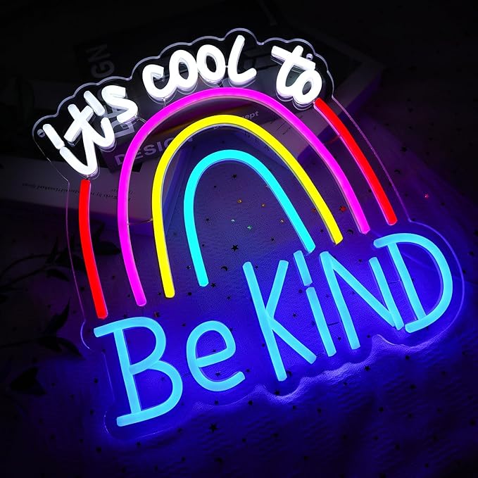 It's Cool To Be Kind Neon Sign for Wall Decor, Rainbow Led Signs for Bedroom, USB Dimmable Colorful Neon Lights for Classroom Home Club Motivational Birthday Party Office Decoration Wall Art
