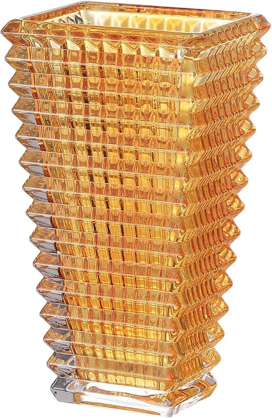 MCMCNCUIU Crystal Vase, Large Crystal Vases for Flowers, Large Flower Vase, Modern Amber Vases for Living Room, Bedroom, Kitchen, Dining Table, Mantle, Wedding, 9 Inches