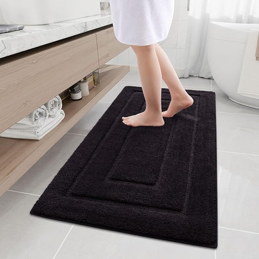 Buganda Bathroom Rugs, 47" x 24", Soft and Absorbent Microfiber Bath Rugs, Non-Slip Shaggy Shower Carpet, Machine Wash Dry Bath Mats for Bathroom Floor, Tub and Shower, Black