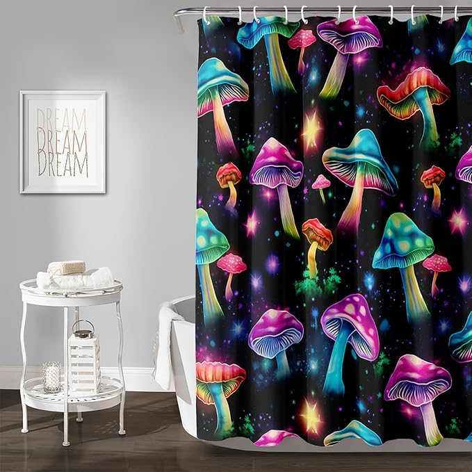 AILONEN Colorful Magic Mushroom Shower Curtain,Natural Fungal Plants Shower Curtain Set for Bathroom,Boho Style Waterproof Fabric Bath Curtain for Kids Girls, 48" W*72" H