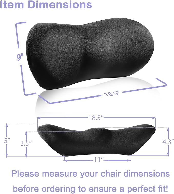 Lumbar Support Pillow for Car - Ergonomic Back Support for Office Chair, Memory Foam Lumbar Pillow for Lower Back Support, Ideal Lumbar Support Pillow for Office Chair, Bed, Recliner