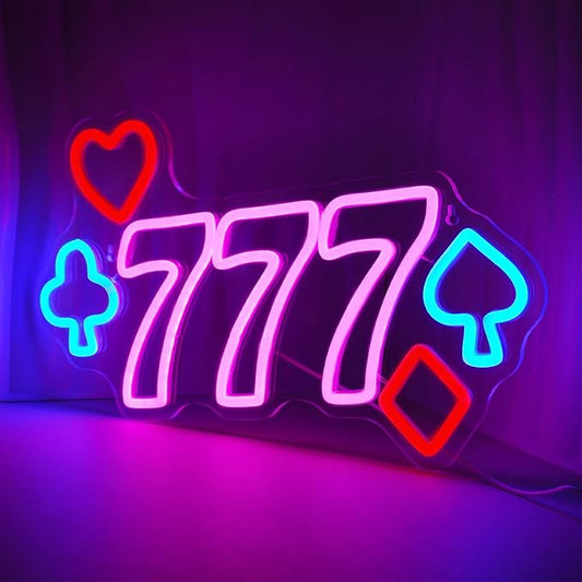 777 Casino Neon Signs for Wall Decor Pink LED Light Sign for Poker Room Decor Light Up Sign for Birthday Party Decoration USB Powered