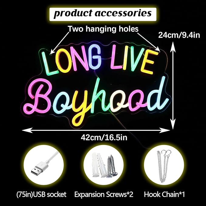 Long Live Boyhood Led Neon Light for Boys Room Playroom Bedroom Birthday party Wall Decoration