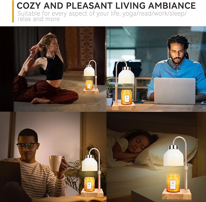 Candle Warmer Lamp with 3 Bulbs, Adjustable Height Dimmable Candle Warmer with Timer, Compatible with Large Jar Candles, Candle Lamp with Charming Gift Box Ribbon for Her/Him(White)
