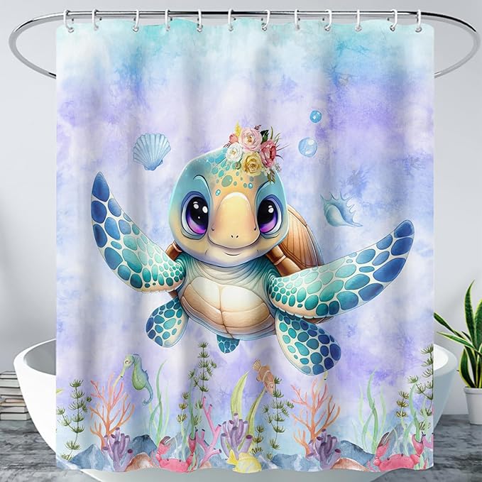 AILONEN Sea Turtle Shower Curtain for Kids Boys Girls,Cute Turtle Kids Bath Curtain Ocean Animal Tie Dye Shower Curtain 36" W*72" H Women Bathroom Curtain Polyester Waterproof Curtain with 12 Hooks