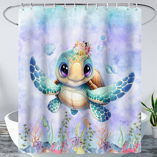 AILONEN Sea Turtle Shower Curtain for Kids Boys Girls,Cute Turtle Kids Bath Curtain Ocean Animal Tie Dye Shower Curtain 72" W*84" H Women Bathroom Curtain Polyester Waterproof Curtain with 12 Hooks