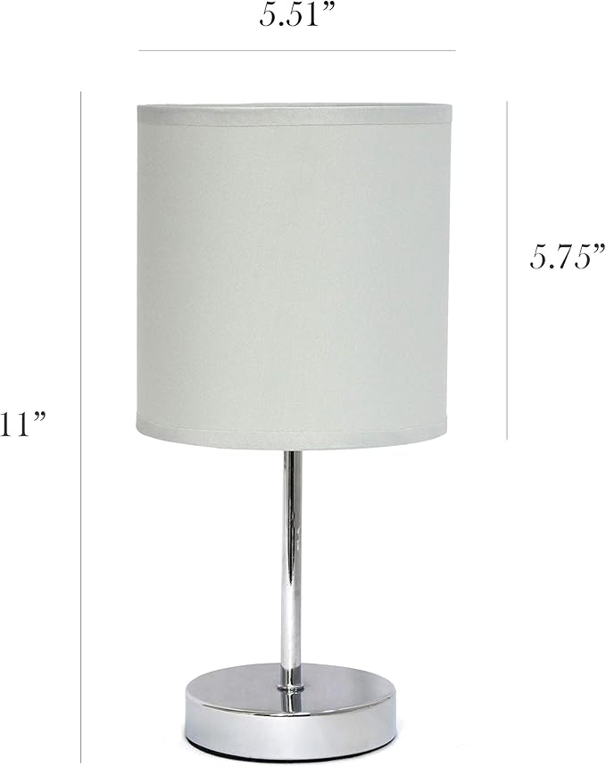 Simple Designs LT2007-SLT-2PK Chrome Mini Basic Table Lamp with Fabric Shade 2 Pack Set, Slate Gray