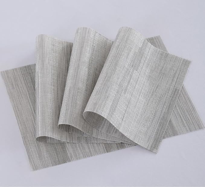 Leetaltree Lightsteel Black Placemats Set of 4 - Heat Resistant Non-Slip Place mats for Dining Table, Washable Durable PVC Vinyl Woven Table Mats (Lightsteel Black, 4)