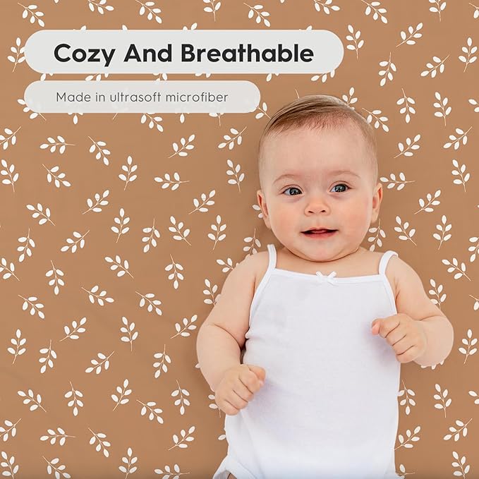 Horaldaily 2 Pack Fitted Crib Sheet for Boys Girls,Soft Breathable Washable Jersey Microfiber Baby Crib Sheet, Fits Standard Size Crib Mattress 28in x 52in, Floral Pumpkin Nursery Sheet White/Orange