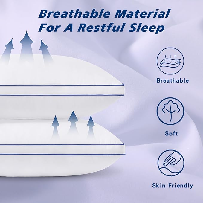 HARNY Bed Pillows for Sleeping, Standard Size Set of 2, Luxury Soft Hotel Quality and Supportive Down Alternative Microfiber Filled for Back, Stomach or Side Sleepers, Breathable & Skin-Friendly