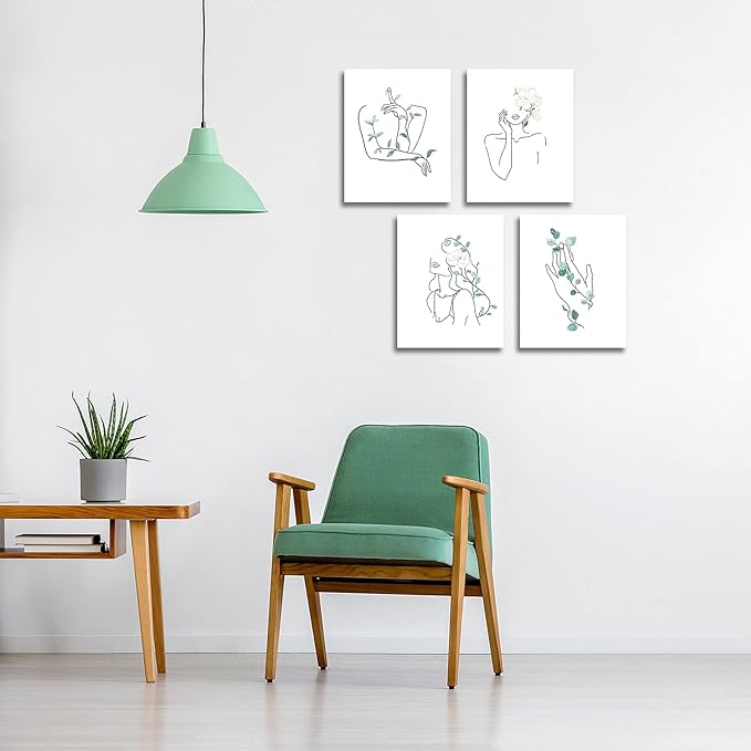Botanical Framed Wall Art Decor for Women,Boho Wall Art for Living Room,Minimalist Wall Art Decor for Office,Modern Abstract Room Decor for Bedroom,Line Art Wall Decor,Set of 4,8x10 inches (20x25 cm)