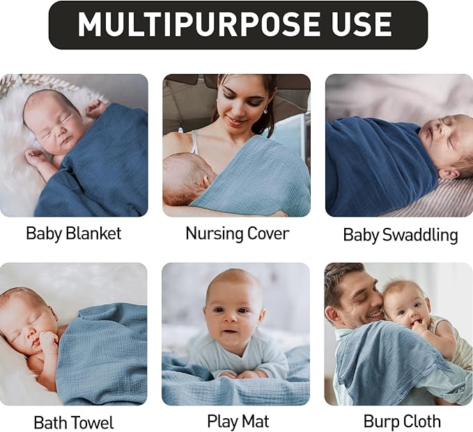 GLLQUEN BABY Muslin Swaddle Blankets, 2-Pack Neutral Receiving Blanket Swaddling for Newborn Boys and Girls, Breathable Swaddle Wrap for Infant, Baby Essentials, Registry & Gift