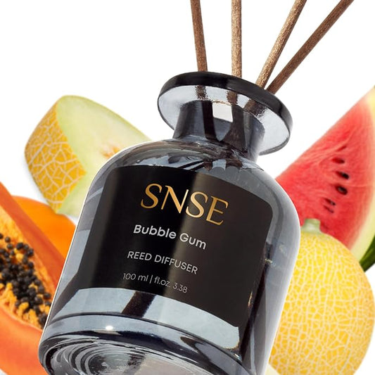 SNSE Bubble Gum Reed Diffuser Set | 3.38 oz Scent Fragrance Oil Diffuser for Bedroom, Bathroom, Home Décor and Gift, Decorative Air Fresheners with Sticks