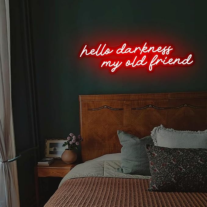 Hello Darkness My Old Friend Neon Sign Bedroom Gothic Aesthetic,Goth Halloween Decor,Above Bed Goth Decor,Gothic Lover Gift for Teens-30" Red