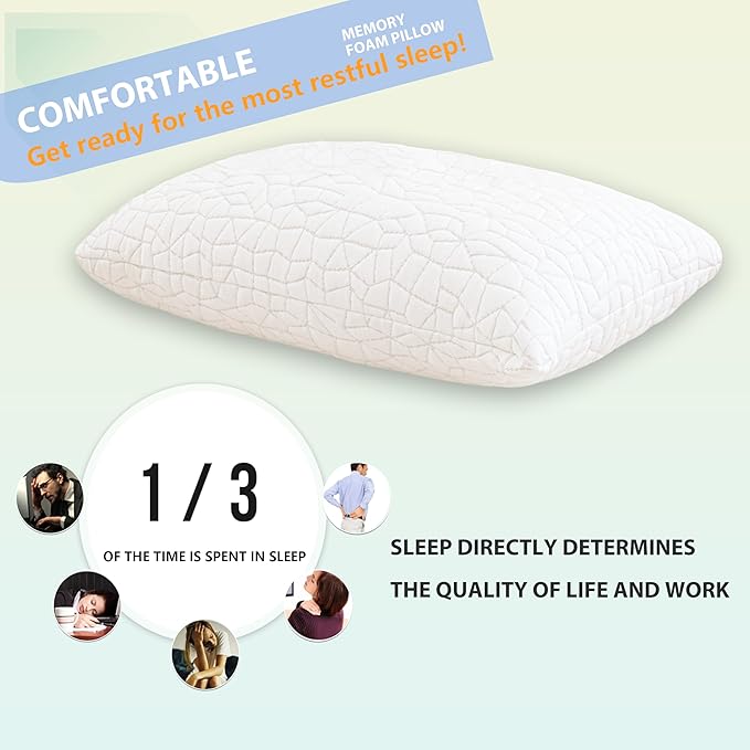Shredded Memory Foam Pillow, Standard (1-Pack), Adjustable Bed Pillow for Side Back Stomach Sleepers,Comfy Cooling Pillow for Sleeping with Washable Cover…