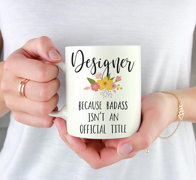 Andaz Press 11oz. Coffee Mug Gag Gift, Designer Because Badass Isn't an Official Title, Floral Graphic, 1-Pack