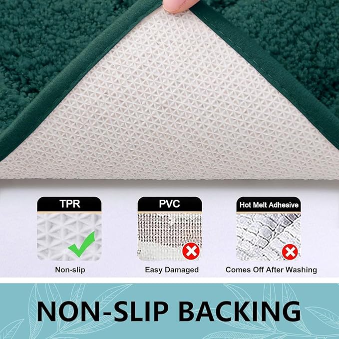 Buganda Bathroom Rugs, 30" x 20", Soft and Absorbent Microfiber Bath Rugs, Non-Slip Shaggy Shower Carpet, Machine Wash Dry Bath Mats for Bathroom Floor, Tub and Shower, Dark Green